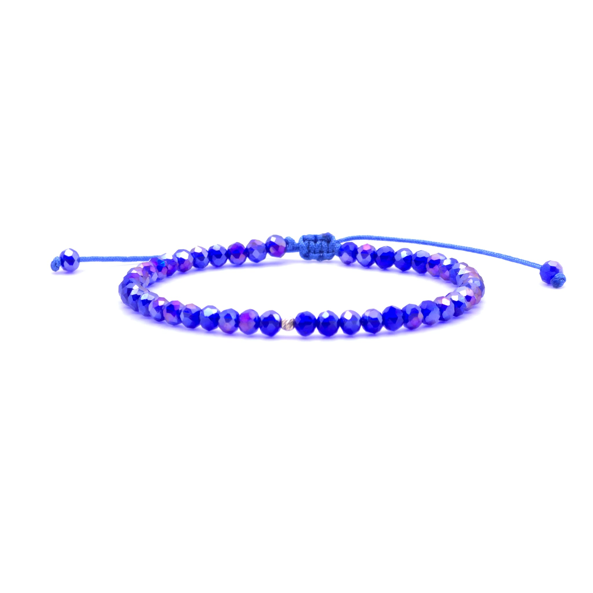 Bratara cu o bila din Aur 585 de 14k de 2.5 mm cu cristale fatetate de sticla albastru mov