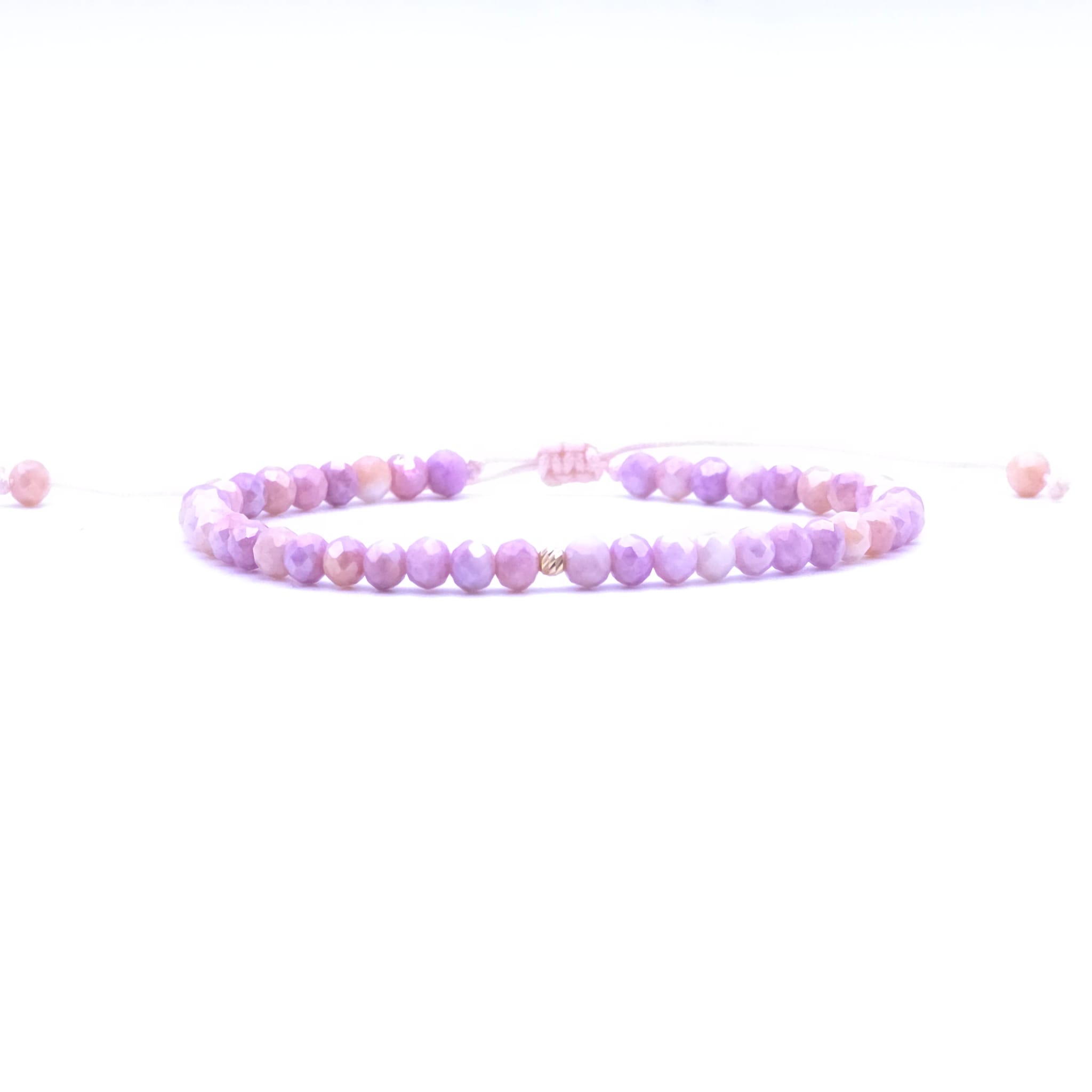 Bratara cu o bila din Aur 585 de 14k de 2.5 mm cu cristale fatetate de sticla roz marshmallow
