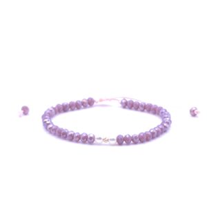 Bratara cu o bila din Aur 585 de 14k de 2.5 mm cu cristale fatetate de sticla lila pal opac si doua perle