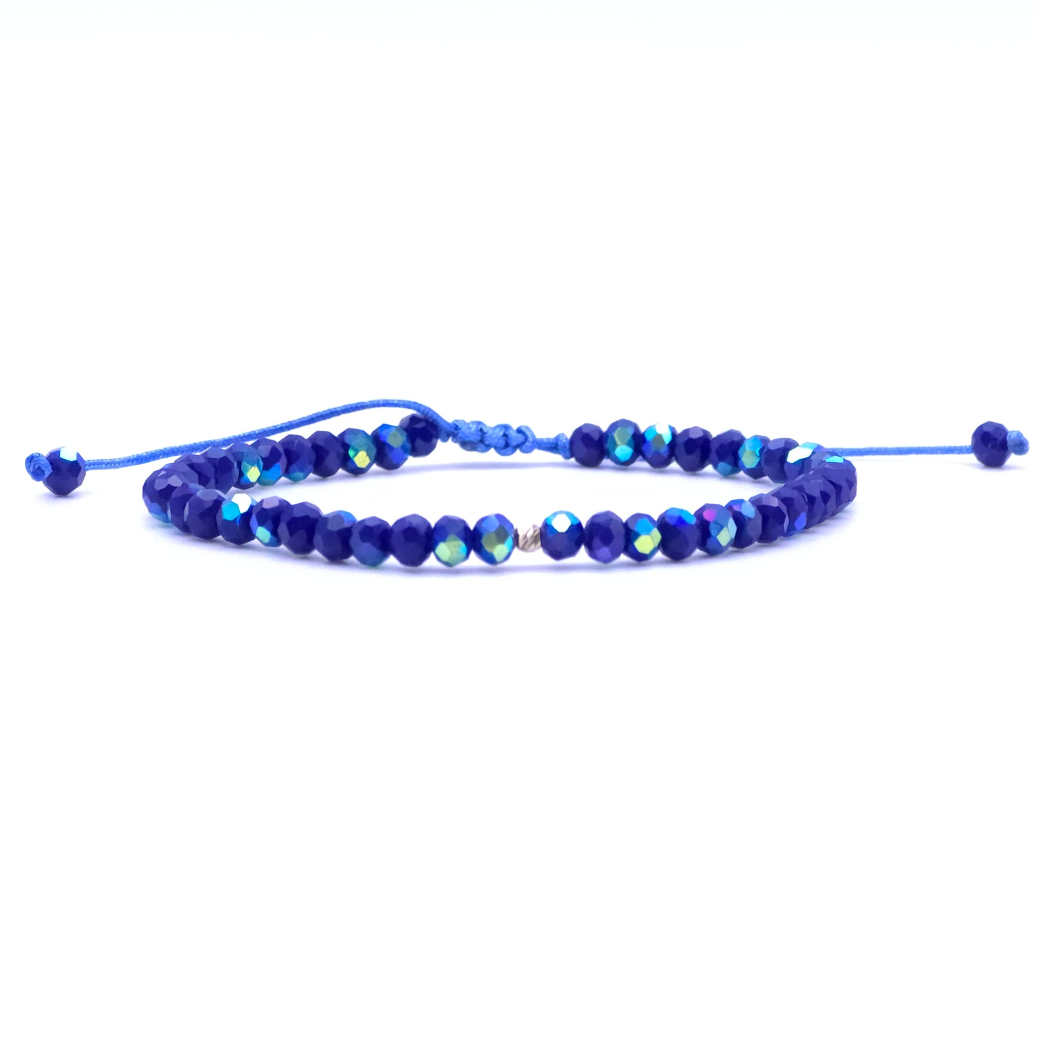 Bratara cu o bila din Aur 585 de 14k de 2.5 mm cu cristale fatetate de sticla albastru sparkle