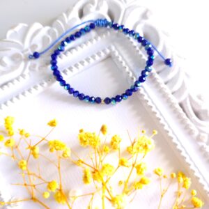 Bratara cu o bila din Aur 585 de 14k de 2.5 mm cu cristale fatetate de sticla albastru sparkle
