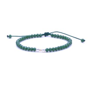 Bratara cu o bila din Aur 585 de 14k de 2.5 mm cu cristale fatetate de sticla verde smarald cu doua perle
