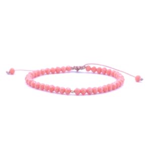 Bratara cu o bila din Aur 585 de 14k de 2.5 mm cu cristale fatetate de sticla peach