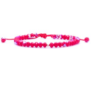Bratara cu o bila din Aur 585 de 14k de 2.5 mm cu cristale fatetate de sticla roșu sparkle