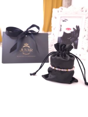 Bratara cu o bila din Aur 585 de 14k de 2.5 mm cu cristale fatetate de sticla mix lila roz opac