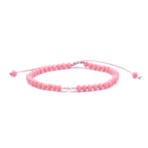 Bratara cu o bila din Aur 585 de 14k de 2.5 mm cu cristale fatetate de sticla peach cu doua perle