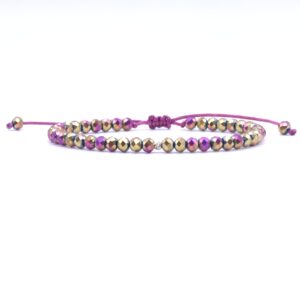 Bratara cu o bila din Aur 585 de 14k de 2.5 mm cu cristale fatetate de sticla roz multicolor metalizat