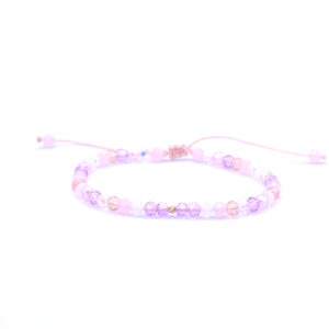 Bratara cu o bila din Aur 585 de 14k de 2.5 mm cu cristale fatetate de sticla mix multicolor lila pal