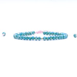 Bratara cu o bila din Aur 585 de 14k de 2.5 mm cu cristale fatetate de sticla verde turcoaz