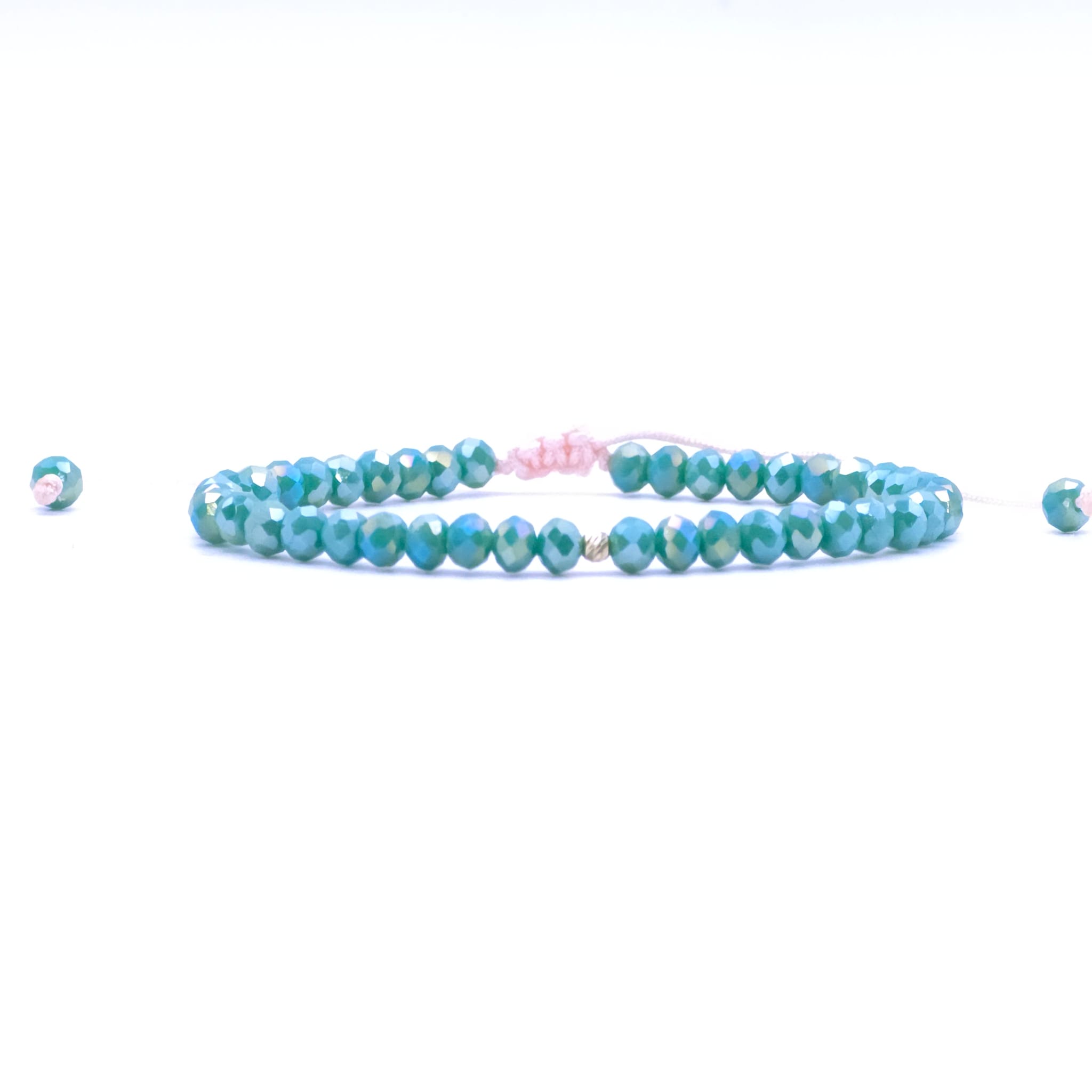 Bratara cu o bila din Aur 585 de 14k de 2.5 mm cu cristale fatetate de sticla verde turcoaz