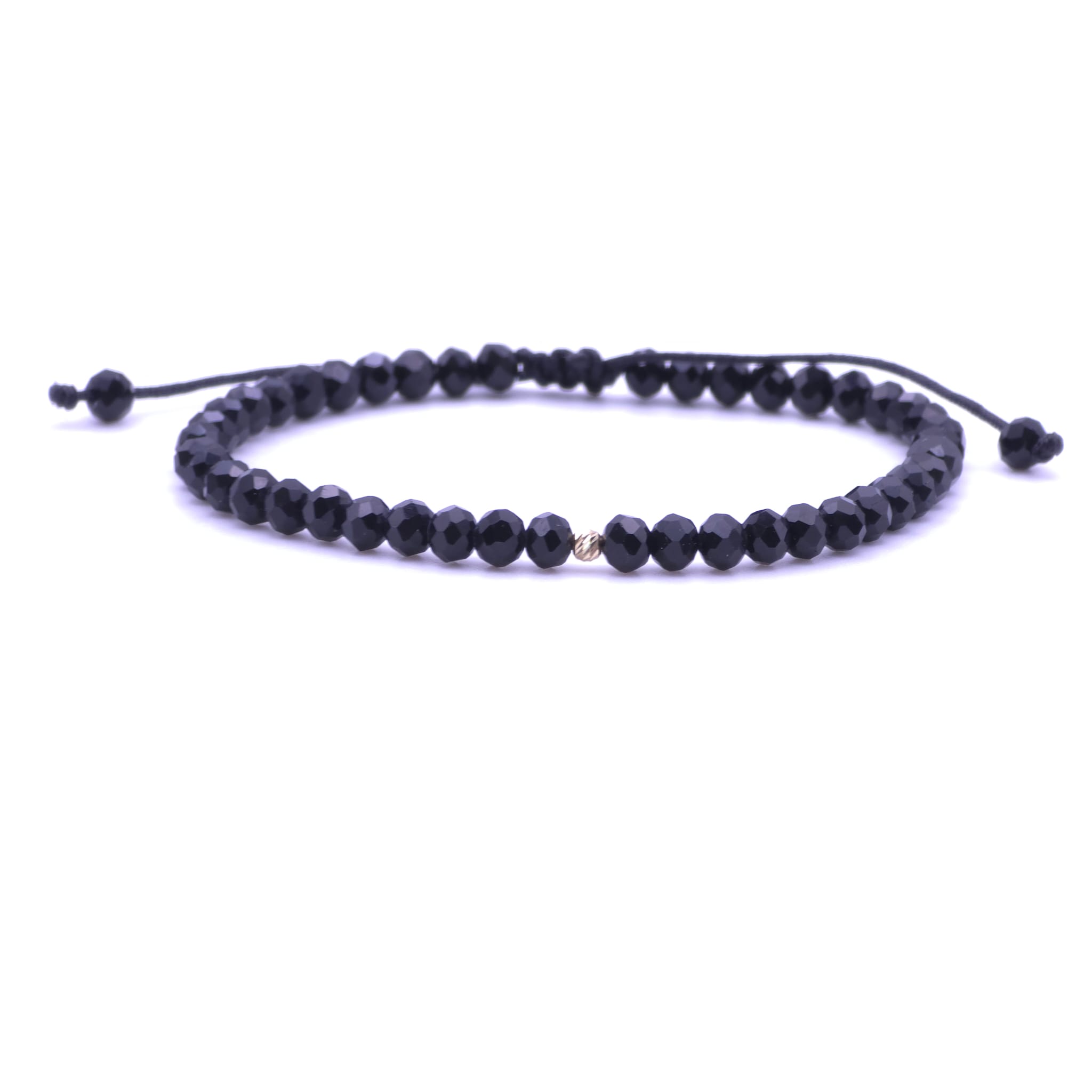 Bratara cu o bila din Aur 585 de 14k de 2.5 mm cu cristale fatetate de sticla negre