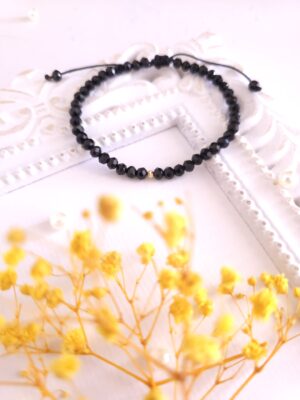 Bratara cu o bila din Aur 585 de 14k de 2.5 mm cu cristale fatetate de sticla negre