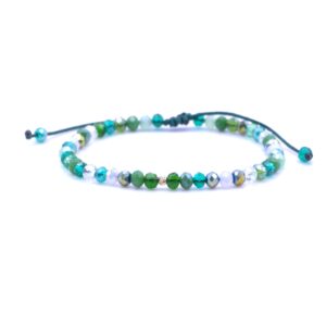 Bratara cu o bila din Aur 585 de 14k de 2.5 mm cu cristale fatetate de sticla mix verde