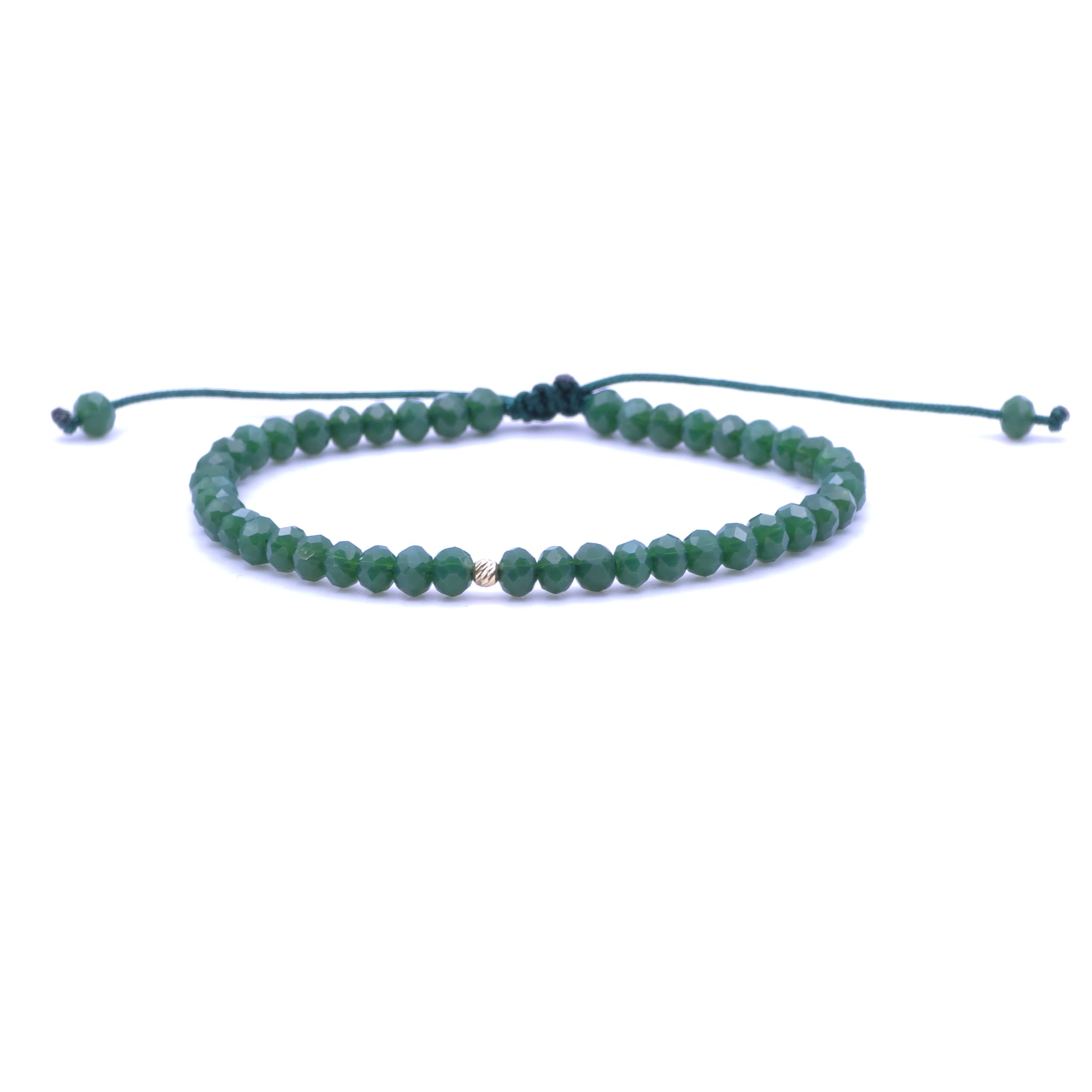 Bratara cu o bila din Aur 585 de 14k de 2.5 mm cu cristale fatetate de sticla verde smarald
