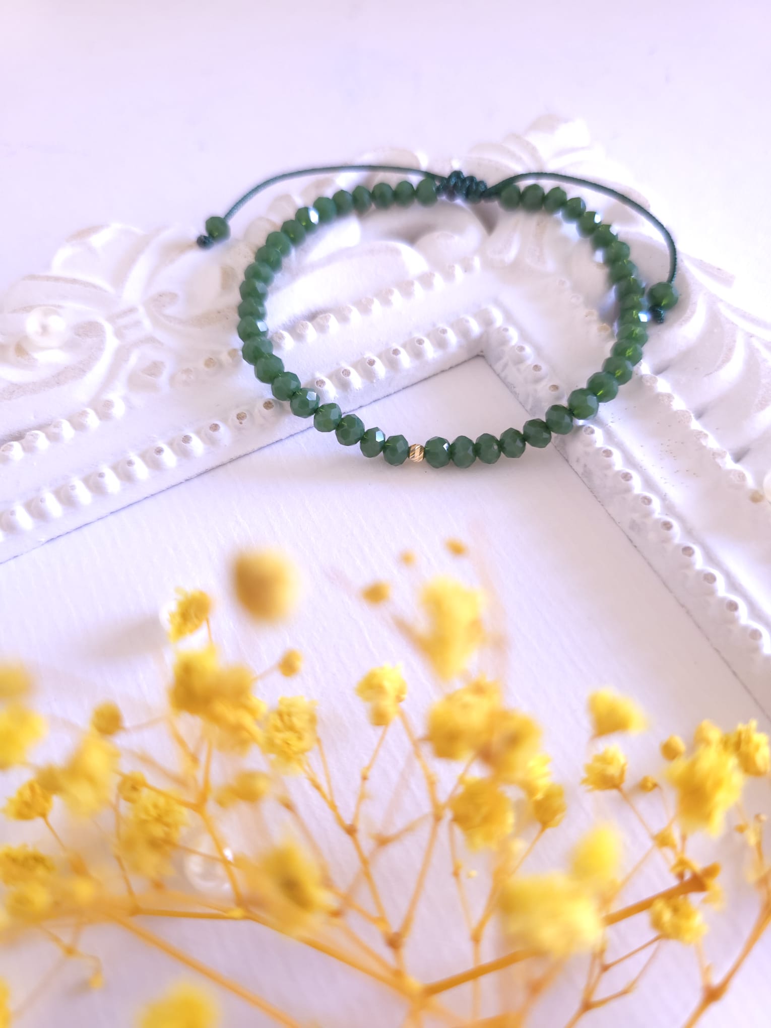 Bratara cu o bila din Aur 585 de 14k de 2.5 mm cu cristale fatetate de sticla verde smarald - imagine 2