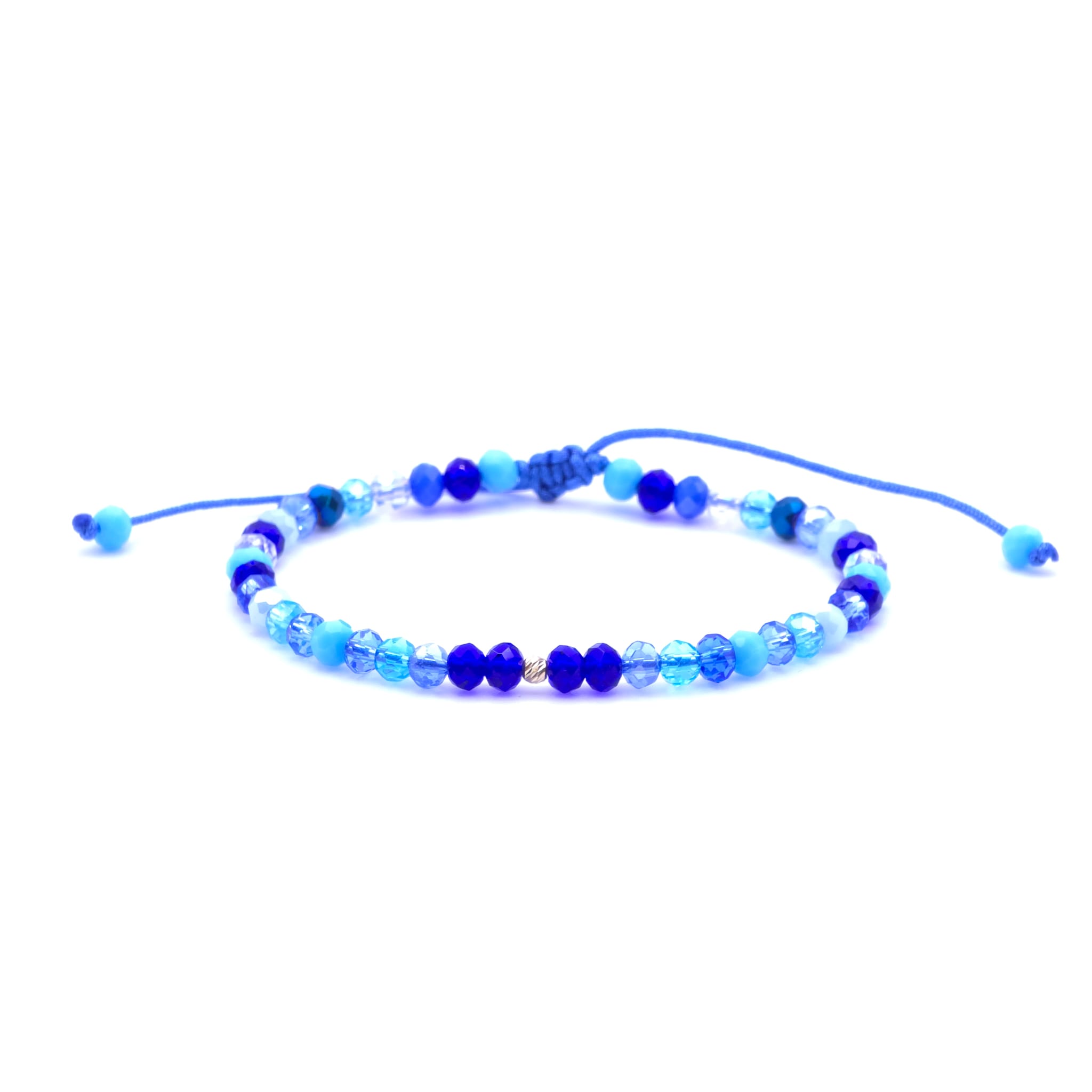 Bratara cu o bila din Aur 585 de 14k de 2.5 mm cu cristale fatetate de sticla mix albastru