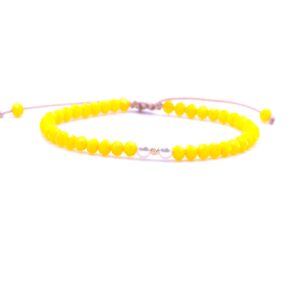 Bratara cu o bila din Aur 585 de 14k de 2.5 mm cu cristale fatetate de sticla galbene si doua perle