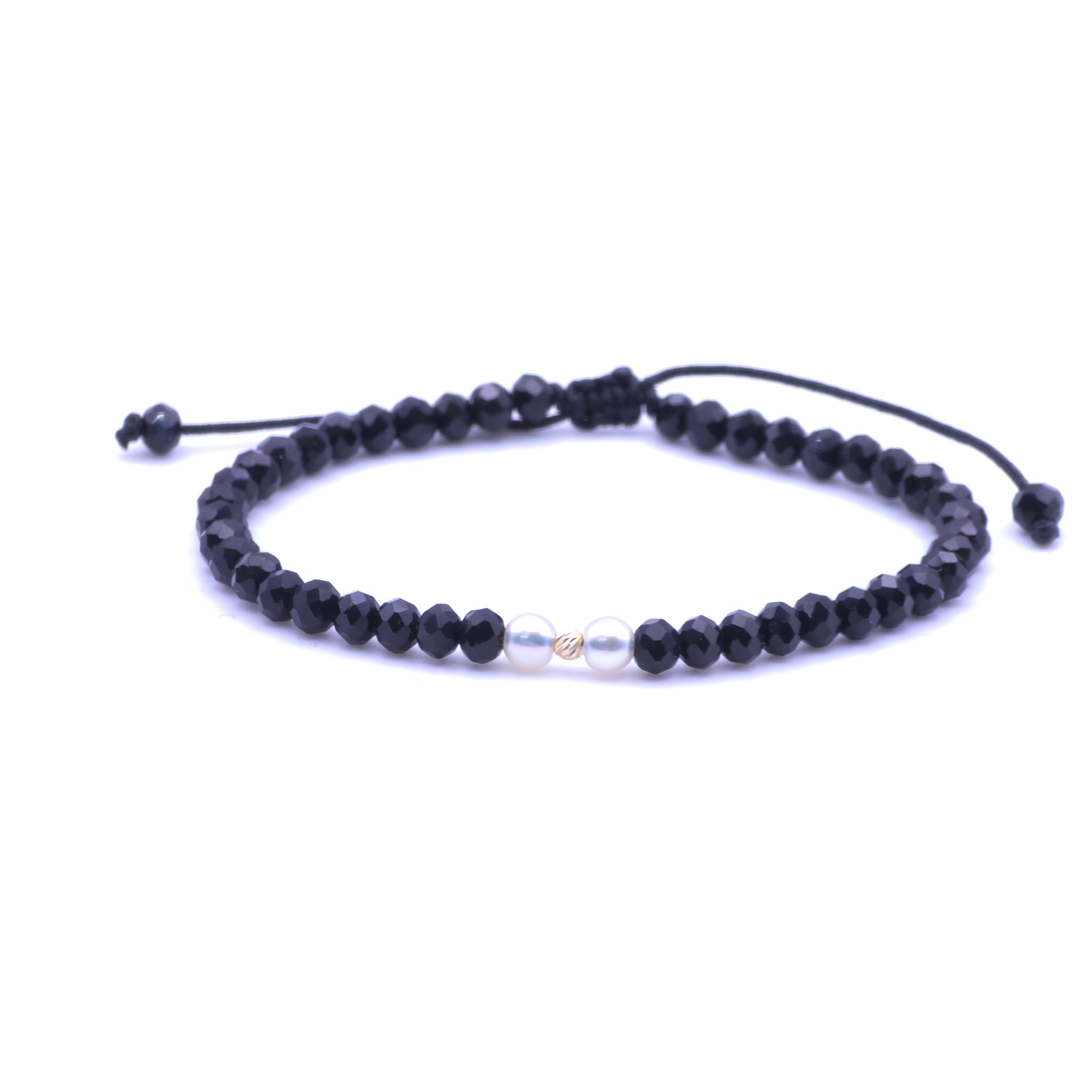 Bratara cu o bila din Aur 585 de 14k de 2.5 mm cu cristale fatetate de sticla negre