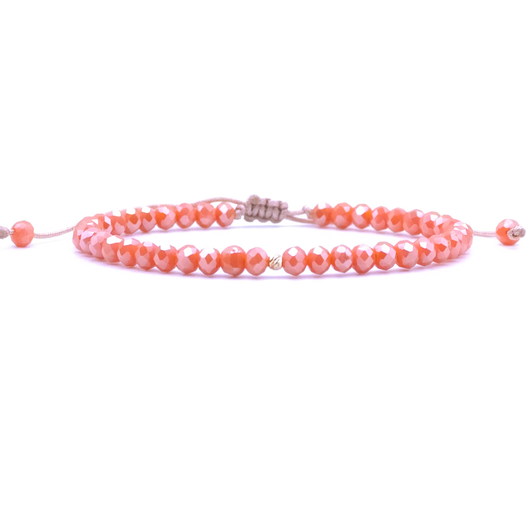 Bratara cu o bila din Aur 585 de 14k de 2.5 mm cu cristale fatetate de sticla coral orange