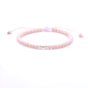 Bratara cu o bila din Aur 585 de 14k de 2.5 mm cu cristale fatetate de sticla nude si doua perle