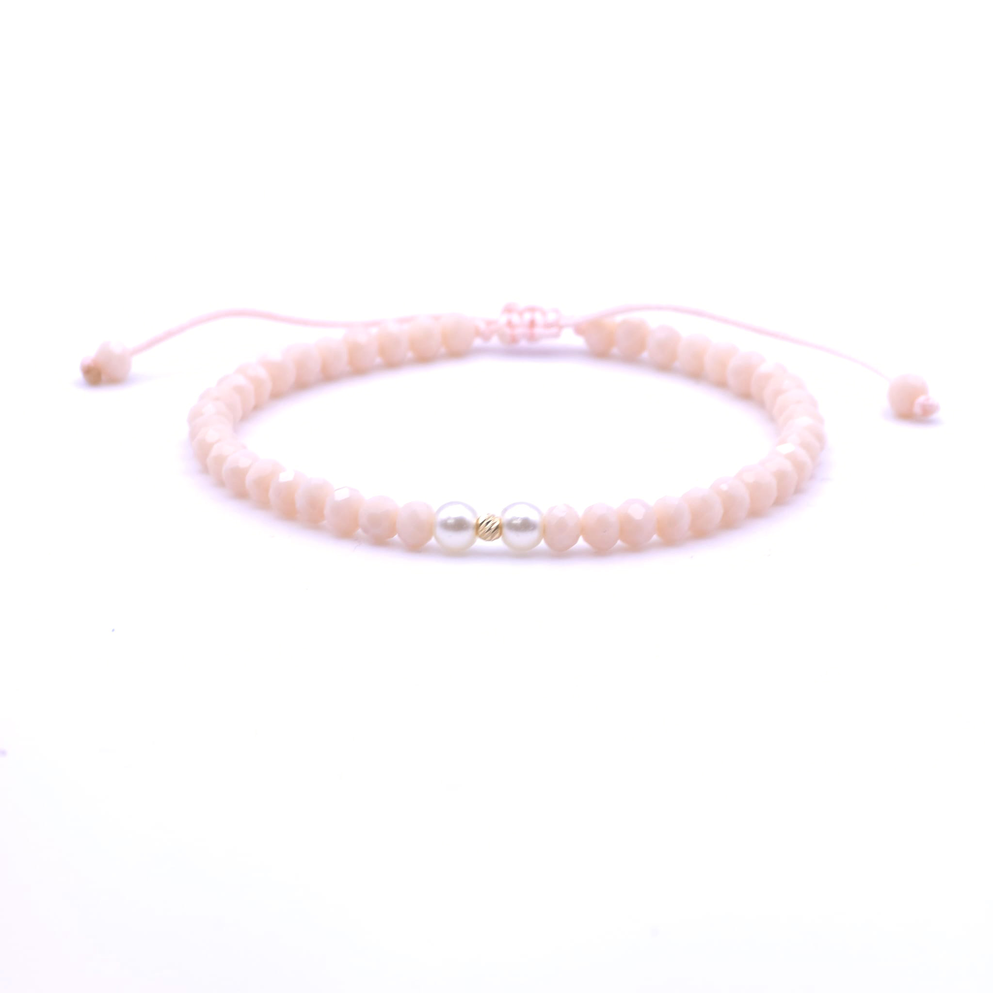 Bratara cu o bila din Aur 585 de 14k de 2.5 mm cu cristale fatetate de sticla nude si doua perle