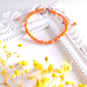 Bratara cu o bila din Aur 585 de 14k de 2.5 mm cu cristale fatetate de sticla orange sparkle